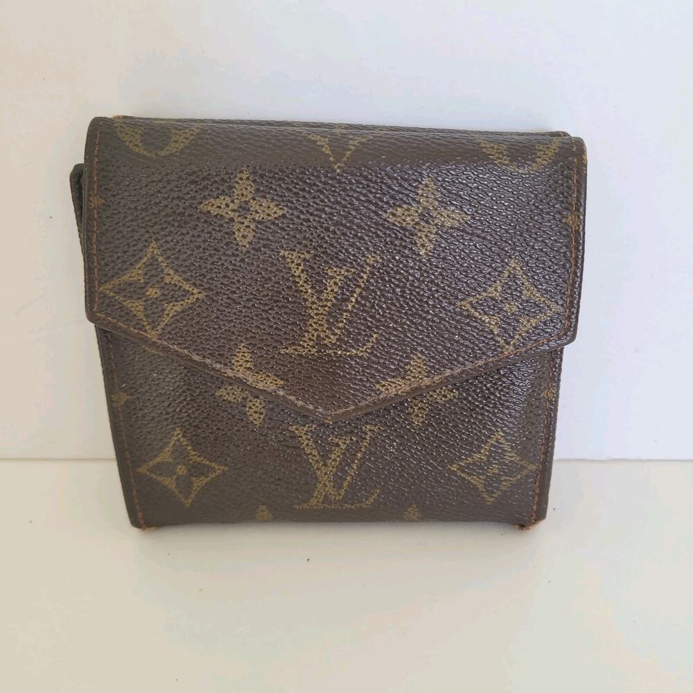 LOUIS VUITTON Vintage 80s Monogram Leather Wallet Brown Medium Trifold Elise - Picture 2 of 16